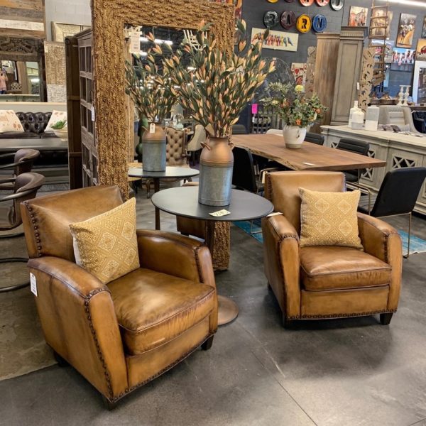 Caramel Color Leather Accent Chairs, Leather Living Room Chairs